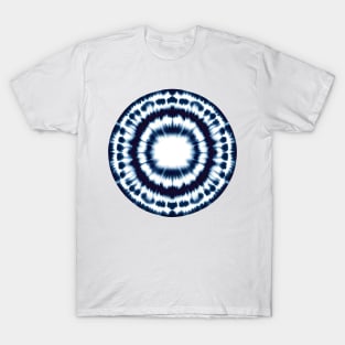 Indigo Blue and White Shibori pattern Circle T-Shirt